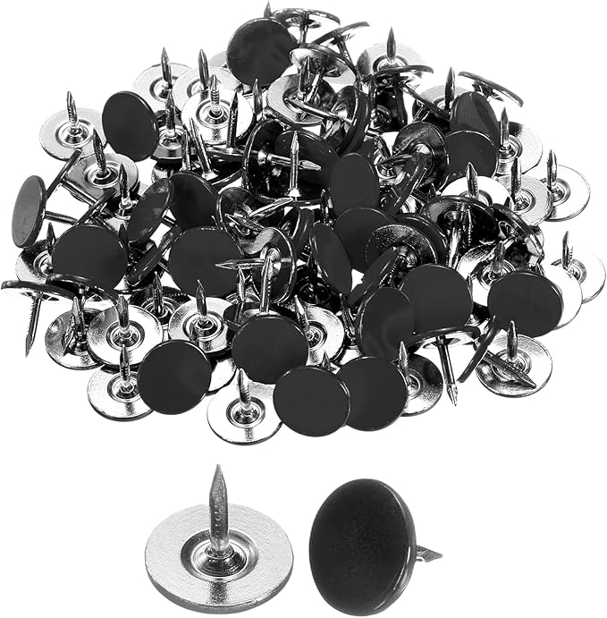 uxcell 150Pcs Upholstery Tacks, 11mmx10mm Flat Head Thumb Tack Decorative Furniture Nails Push Pins for Furniture Sofa Headboards, Black-DeskLoop Office