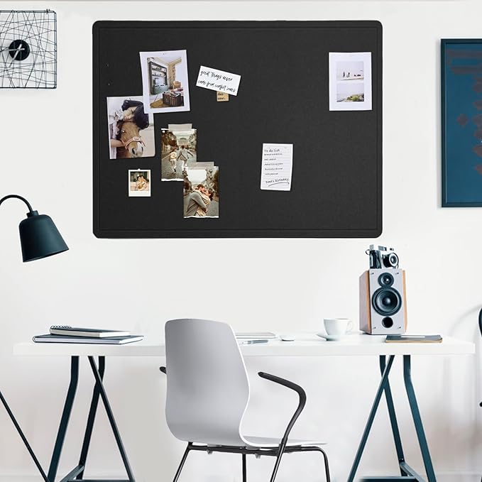 Large Bulletin Board - 48 x 36 Inches, Decorative Felt Pin Board for Wall - 4' x 3' Foldable Photo Display Board with Self-Adhesive Tape, Includes 20 Push Pins - Black-DeskLoop Office