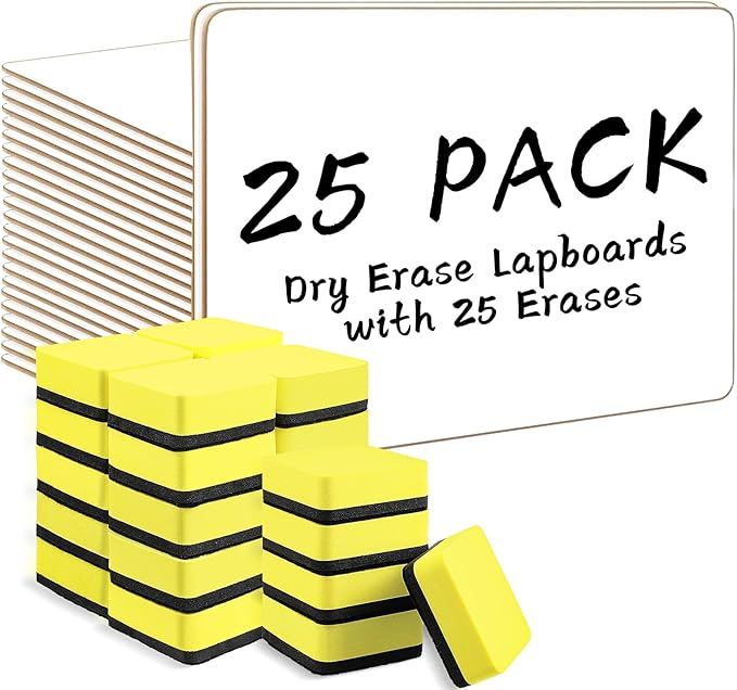 Dry Erase Lapboards, HERKKA 25 Pack Double Sided Small Dry Erase Whiteboards 9 x 12.5 Inch with 25 Erasers, Small Dry Erase Boards for Classroom Teacher Supplies, Personal White Boards for Students-DeskLoop Office