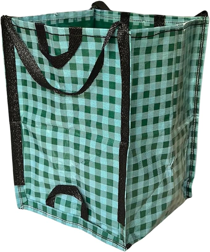 DURASACK Heavy Duty Home and Yard Bags 48-Gallon Reusable Self-Standing Lawn and Leaf Bags Garbage Can with Reinforced Handles, Gingham Green-DeskLoop Office