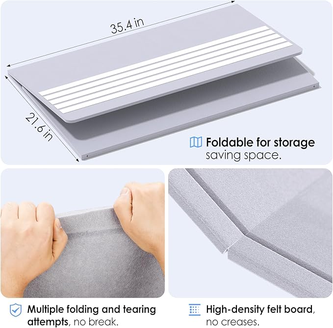 MaxGear Extra Large Bulletin Board 60" x 36", Foldable Felt Board Vision Board Supplies, Cork Board for Office, Home, School, Small Pin Boards for Walls Decorative Display Board Moonlight Gray-DeskLoop Office