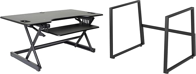 Rocelco 46" Large Height Adjustable Standing Desk BUNDLE - Quick Sit Stand Up Dual Monitor Riser - Tall Gas Spring Assist Computer Workstation - Retractable Keyboard Tray - Black (R DADRB-46-FS2)-DeskLoop Office