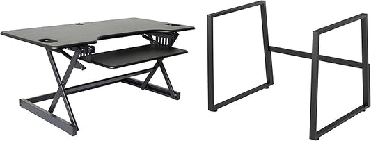 Rocelco 46" Large Height Adjustable Standing Desk BUNDLE - Quick Sit Stand Up Dual Monitor Riser - Tall Gas Spring Assist Computer Workstation - Retractable Keyboard Tray - Black (R DADRB-46-FS2)-DeskLoop Office