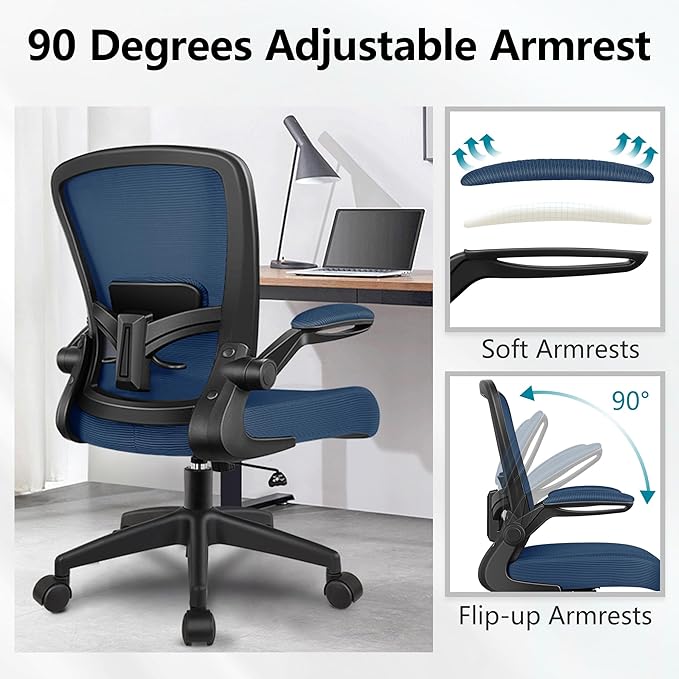 FelixKing Office Chair, Ergonomic Desk Chair Breathable Mesh Chairs with Adjustable High Back Lumbar Support Flip-up Armrests, Executive Swivel Comfy Task Computer Chairs for Home Office Navy-DeskLoop Office