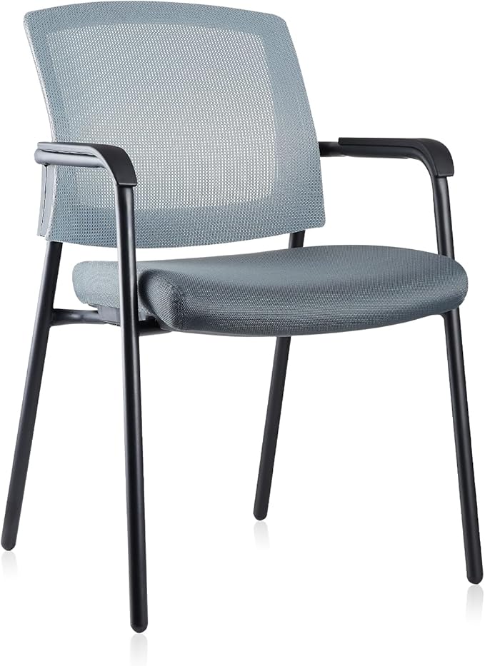CLATINA Office Reception Guest Chair Mesh Back Stacking with Ergonomic Lumbar Support and Thickened Seat Cushion for Waiting Conference Room Gray-DeskLoop Office