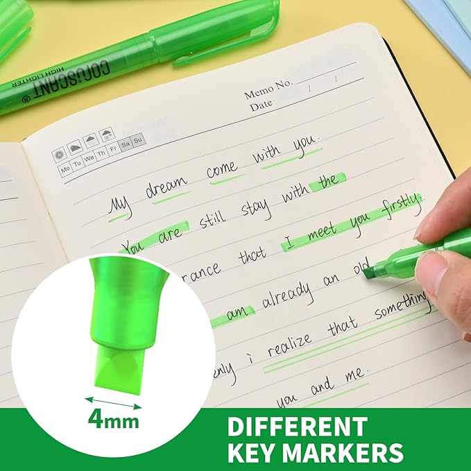 coruscant Green Highlighter,40 Packs of highlighters, Chisel Tip Marking, Quick Drying, No Bleed for Teacher Students Organizing and Coloring in the Classroom, Home, Office-DeskLoop Office