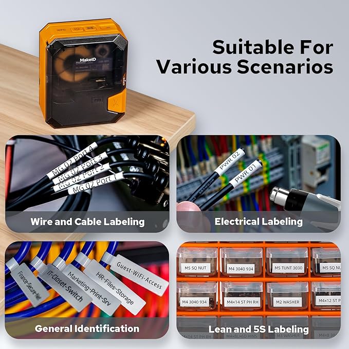 Makeid P31 Industrial Label Maker, Thermal Transfer Label Printer Portable Bluetooth Labeler with 0.71" W x 26.24ft L Label, Wire and Cable Labeling Machine for Job Sites, Fast Creat and Print Label-DeskLoop Office