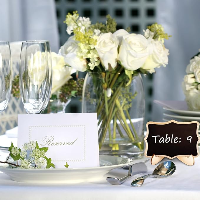 12 Pcs Mini Chalkboard Signs, Small Chalkboard Labels with Easel Stand, Wooden Blackboard for Table Numbers, Food Signs, Wedding Signs, Place Cards and Event Decoration, with 1 Liquid Chalk