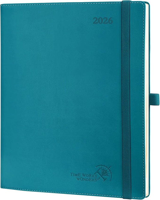 POPRUN 2026 Planner (Large - 8.5'' x 10.5'') - 2026 Weekly Calendar (Jan. 2026 - Dec. 2026) with Hourly Time Slots, Weekly/Monthly Appointment Book for Time Management - Leather Soft Cover - Pacific Green-DeskLoop Office