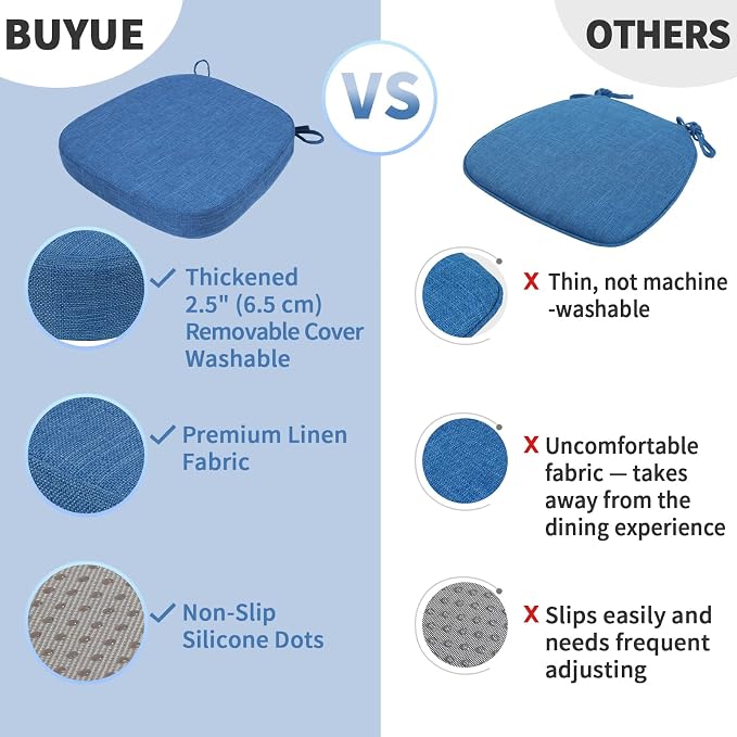 BUYUE Thickened 2.5" Friendly Woven Fabric Dining Chair Cushion, U-Shape High - Image 6