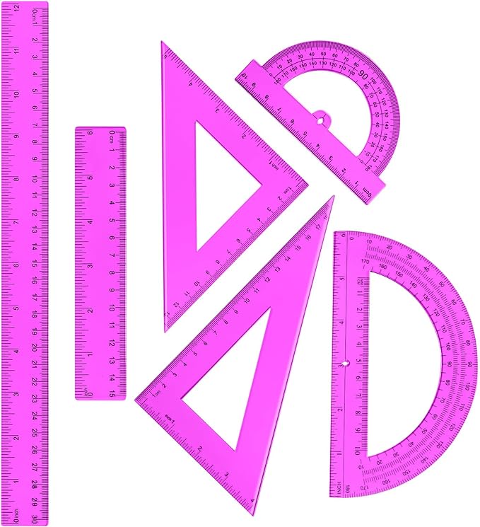 Tenare 6 Pcs Plastic Ruler Math Set Includes 12 Inch 6 Inch Straight Protractor Triangle Geometry Transparent Math Ruler Measuring Tools for School Office Home(Purple)-DeskLoop Office