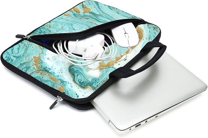 11.6" 12.2 inches Laptop Sleeve Chromebook Case Ultrabook Case Notebook Sleeve Tablet Case Neoprene Handle Sleeve for Men Women, Two Pockets Fit Apple MacBook Air Samsung Acer HP(Green Marble)