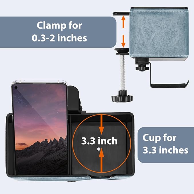 Desk Cup Holder Clip on Pen Holder Headphone Hanger Headset Stand Rotatable Clamp Hook Under Desk (Sky Blue)-DeskLoop Office