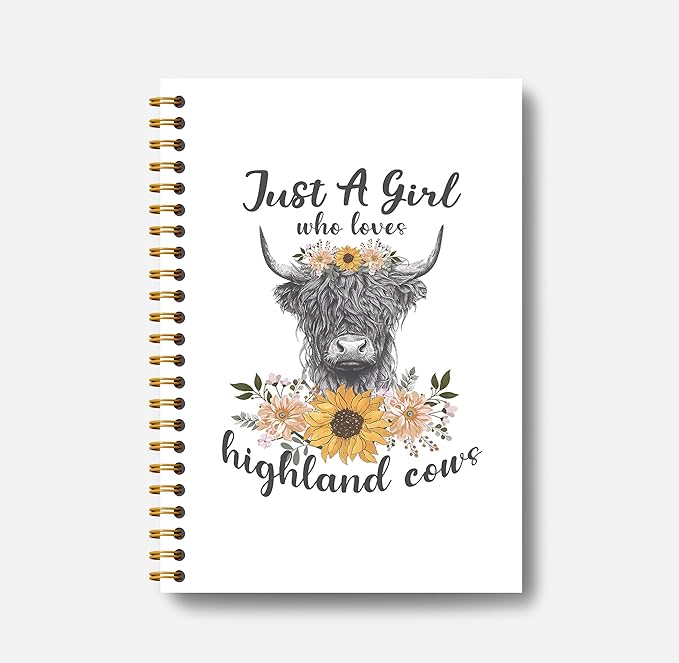 Highland Cow Notebook - Western Notebook, Cow Notebook, Highland Cow Office Supplies, Highland Cow Gifts, Cow Stuff, Just a Girl Who Loves Highland Cows Spiral Notebook 5.5x8.3-DeskLoop Office