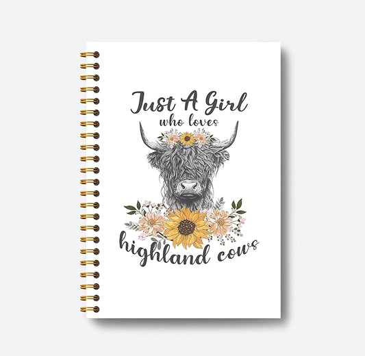 Highland Cow Notebook - Western Notebook, Cow Notebook, Highland Cow Office Supplies, Highland Cow Gifts, Cow Stuff, Just a Girl Who Loves Highland Cows Spiral Notebook 5.5x8.3-DeskLoop Office