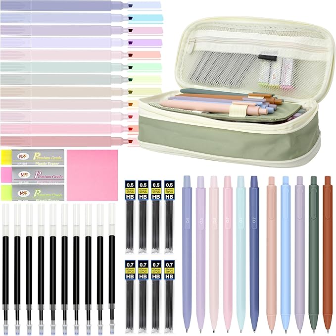 46 PCS Aesthetic School Supplies with Pencil Case, Pastel Highlighters, Erasable Pens, Refills, Mechanical Pencils for Students Stationary College Essentials-DeskLoop Office