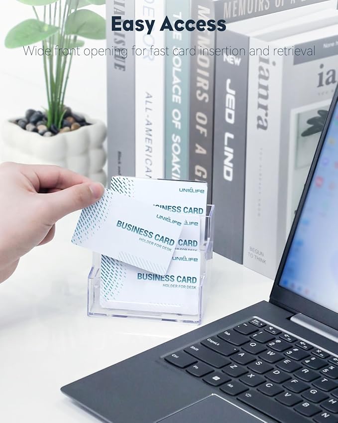 Uniclife 2 Pack Acrylic Business Card Holder for Desk 3 Slots Clear Business Card Display Stand for Men & Women Desktop Business Card Organizer Card Stand for Office Home Exhibition, 180 Card Capacity-DeskLoop Office