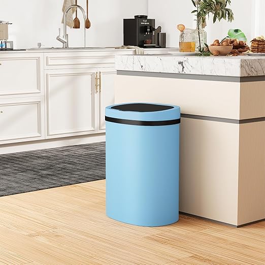 PayLessHere 13 Gallon Trash Can Kitchen Trash Can Automatic Garbage Can with Lid Touch Free High-Capacity Motion Sensor for Kitchen Bedroom Bathroom Office Wateproof Trash Bin (1, Blue)-DeskLoop Office