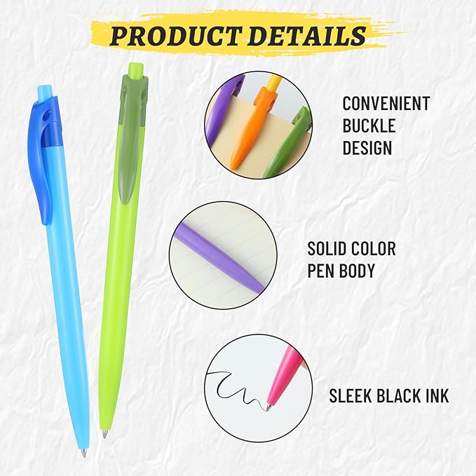 Yuxingrong Retractable Ballpoint Pens 1.0mm, Smooth Writing Black Ink Click Pens, Comfort Grip & Anti-Slip Design, Quick-Dry Oil-Based for Office, School, Journaling, Planner 50Pack-DeskLoop Office