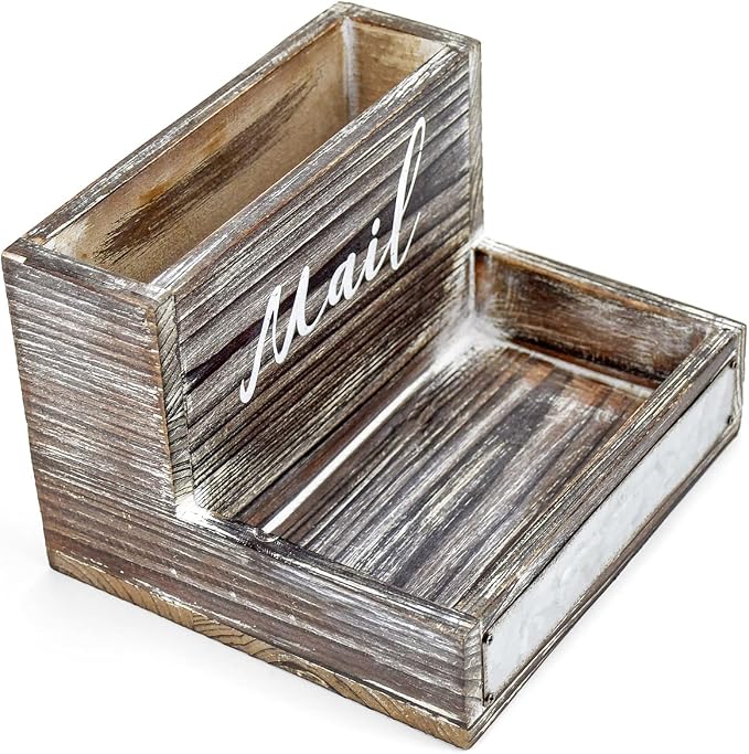 OKSQW Farmhouse Mail Organizer Countertop Letter Sorter Caddy 2 Tier Rustic - Image 7