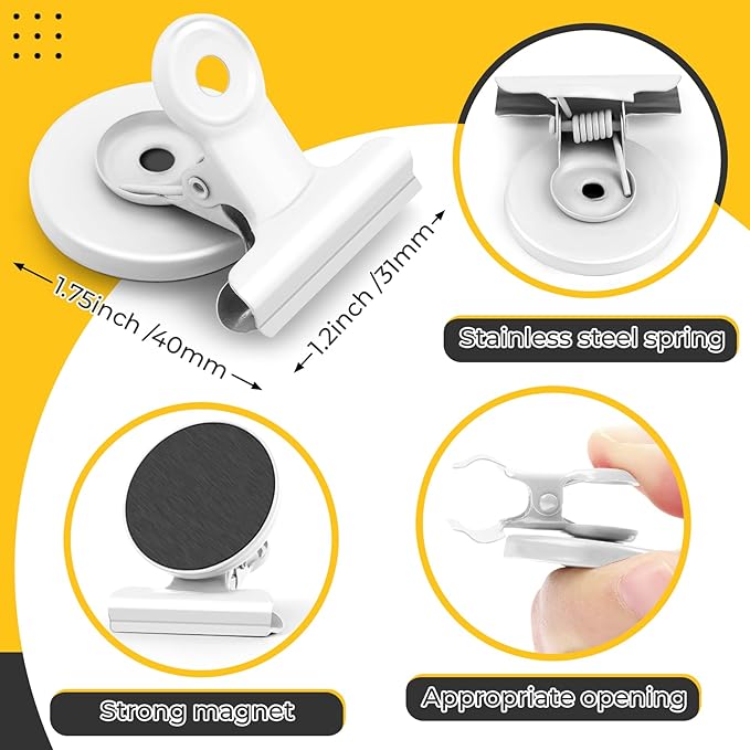 20 Pack Refrigerator Magnets, White Magnetic Clips Whiteboard Magnets, Magnet Clips Heavy Duty Fridge Magnets for Photo Displays, Home, Office, Classroom-DeskLoop Office