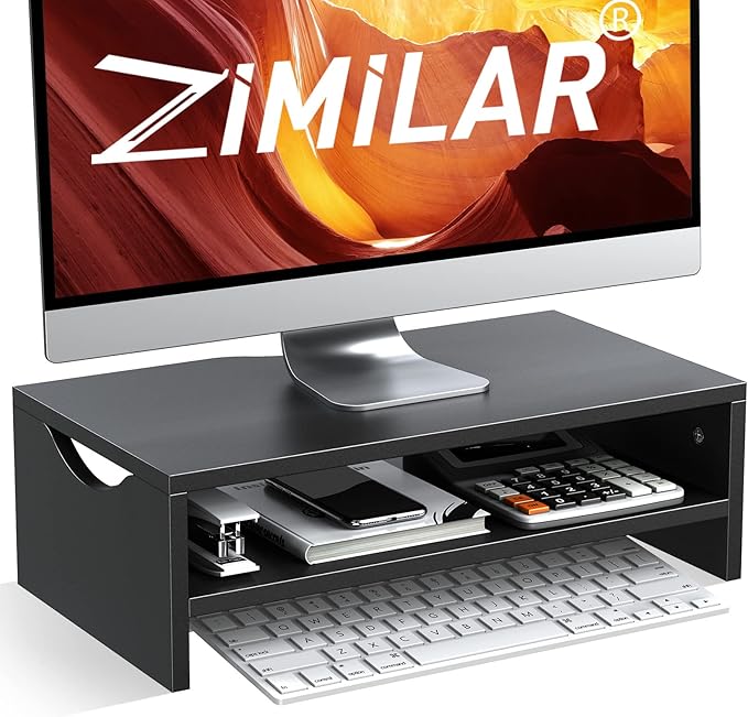 Zimilar Monitor Stand, 2-Tier Laptop Computer Monitor Stand Riser for PC, iMac, Desktop Wooden Screen Stand with Storage Organizer for Home Office-DeskLoop Office