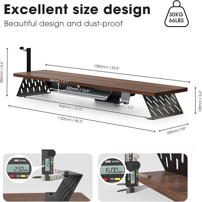 Fenge Dual Monitor Stand, 42.5 Inch Monitor Riser for Desk, Wood Desk Shelf for 2 Monitors, 2 Tier Monitor Shelf with Headphone Stand & Phone Holder-DeskLoop Office