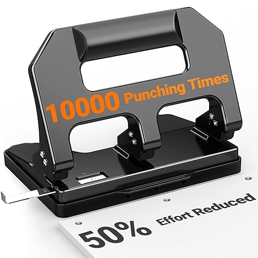 3 Hole Punch Heavy Duty, AFMAT 3 Hole Puncher for Binder, 10000+ Punching Times, 40-Sheet Three Hole Punch, Metal Hole Puncher 3 Ring, 50% Reduced Effort, Bulit-in S.S. Paper Guide, Last for Years-DeskLoop Office