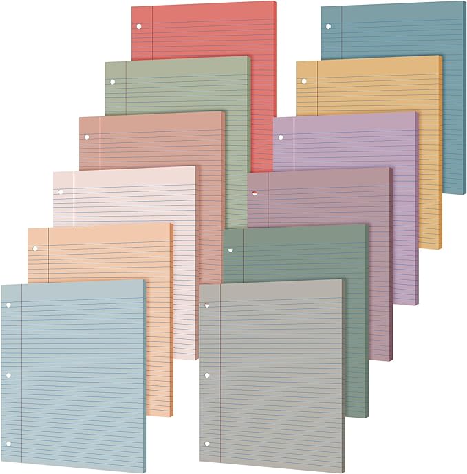 PerKoop 600 Sheets Colored Loose Leaf Paper 8.5" x 11" college ruled Lined 3 Hole Punched notebook Filler Paper for 3 Ring Binders Office School Supplies (Retro Color)-DeskLoop Office