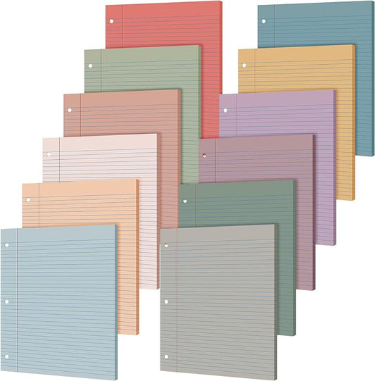 PerKoop 600 Sheets Colored Loose Leaf Paper 8.5" x 11" college ruled Lined 3 Hole Punched notebook Filler Paper for 3 Ring Binders Office School Supplies (Retro Color)-DeskLoop Office