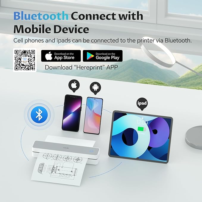 iDPRT Portable Thermal Printer,Wireless Printer for Travel Support 8.5" X 11" US Letter& A4&A5 Thermal Paper, Bluetooth Inkless Printers Compatible with Android and iOS Phone&Laptop-DeskLoop Office