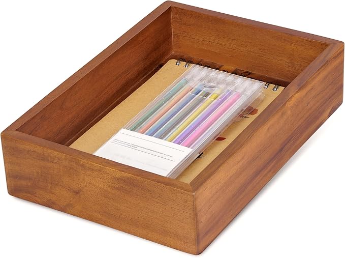 Demigo Acacia Wood Desk Organizer Tray - 9.5x6.7x2 Inch Letter & Stationery Holder for Office, Entryway, Desktop - Natural Wood Catchall for Pens, Mail, Keys-DeskLoop Office