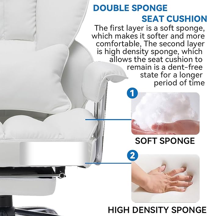 Efomao Big and Tall Office Chair 400lbs – High Back PU Leather Executive Chair with Lumbar Support, Footrest, Swivel Base, Padded Armrests, and Rolling Wheels for Home Office, White Computer Chair-DeskLoop Office
