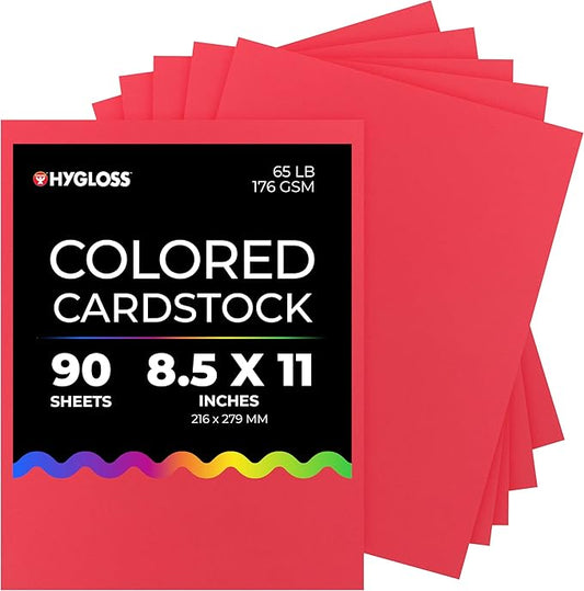 Hygloss Red Bright Colored Cardstock - 8.5x11-Inch, 90 Sheets, 65 lb/ 176 gsm, Fade-Resistant, Acid-Free Color Card Stock Paper-DeskLoop Office
