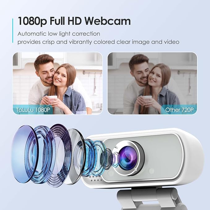 Webcam with Tripod Privacy Shutter: 1080P FHD Web Camera with Mic, Plug & Play USB A USB C Webcam with Stand, White Wide Angle Noise-Canceling Microphone Compact Web Cam for Online Meeting Classes-DeskLoop Office