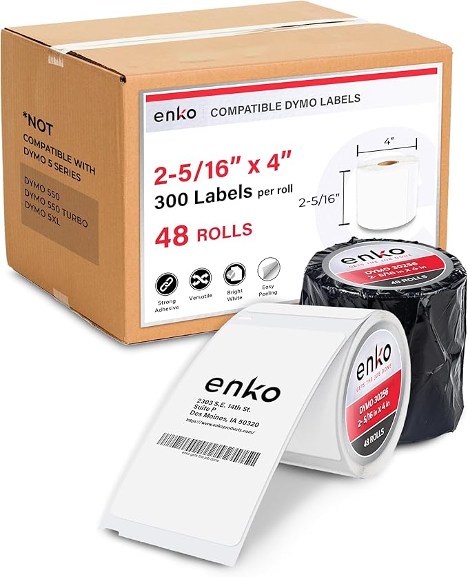 enKo (48 Rolls, 14,400 Labels) Address, Shipping & Barcode Labels 30256 (2-5/16 x 4") Compatible for Dymo LabelWriter-DeskLoop Office