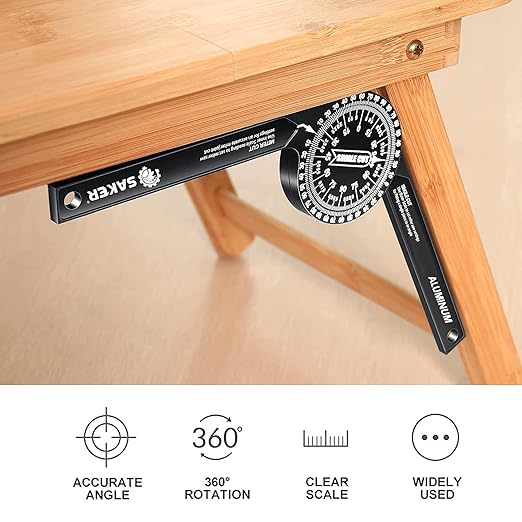 Saker Miter Saw Protractor|7-Inch Aluminum Protractor Angle Finder Featuring Precision Laser-Inside & Outside Miter Angle Finder for Carpenters, Plumbers and All Building Trades (Black)-DeskLoop Office