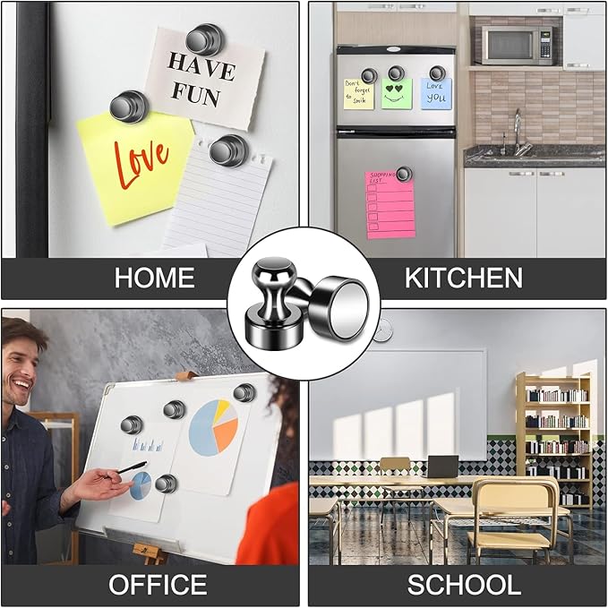 60 Pack Fridge Magnets - Whiteboard Push Pins, Small Neodymium Refrigerator Magnets, Cute Adult Magnets for Office, Kitchen, School, Locker, Map-DeskLoop Office