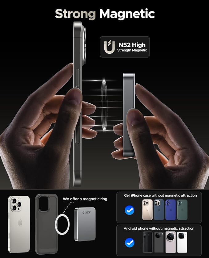 ORICO 512GB Magnetic Portable SSD, Metal Body, 4K 120 fps ProRes HDR Record and Store, Up to 460MB/s, USB C&A 2 in 1 Cable, External SSD Compatible with iPhone 16 Pro Max, Tablet, Computer - K5PLUS-DeskLoop Office