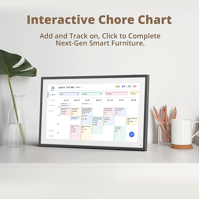 Dragon Touch 15.6" Digital Calendar Chore Chart – 1080P Full HD Interactive Touchscreen, Smart Family Planner, Hearth Display Digital Calendar Wall & Desk Mountable for Seamless Scheduling Black-DeskLoop Office