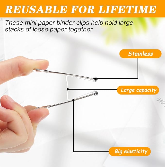 Jetec 100 Pack 1.6in/41mm White Metal Binder Clips Bulk Medium Reusable Fold - Image 7
