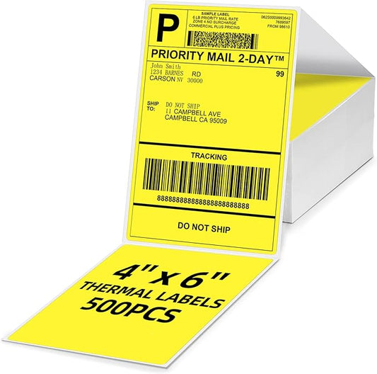 4x6 Thermal Labels, 1 Packs of 500 4x6 Fold Labels Yellow - Compatible with JADENS, ASprink, Phomemo, Rollo, Zebra, Omezizy and Other Thermal Printers-DeskLoop Office