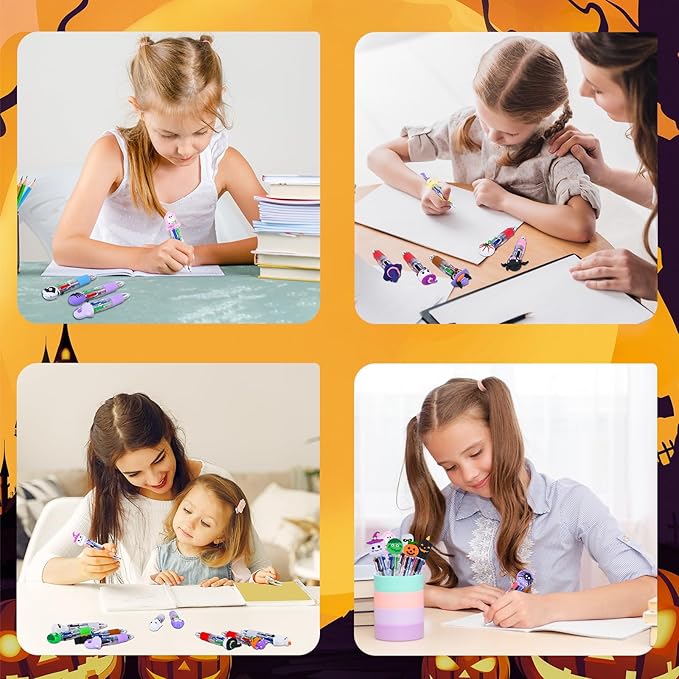 LiYiQ 100 Pcs Halloween Colorful Multicolor Pen in One Cartoon Cute Fun 4-in-1 Cute Pens Bulk Kawaii Pumpkin Ghost Bat Shape Cool Ballpoint Pens for Kids Fun Gifts-DeskLoop Office