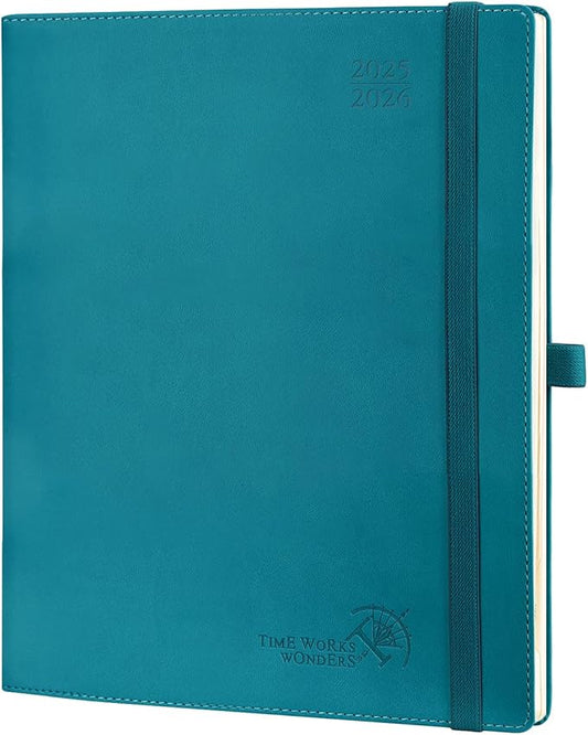 POPRUN Planner 2025-2026 (Large - 8.5'' x 10.5'') Academic Weekly Calendar (July 2025 - June 2026) with Hourly Time Slots, Monthly Tabs, 100GSM Thick Papers, Leather Soft Cover - Pacific Green-DeskLoop Office