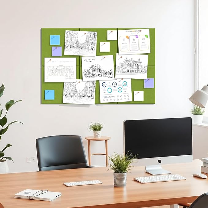 MaxGear Felt Bulletin Board 36" x 24", Forest Green Felt Wall Tile Push Pin | - Image 9