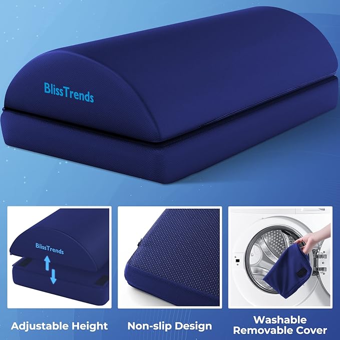 BlissTrends Foot Rest for Under Desk at Work-Versatile Foot Stool with Washable Cover-Comfortable Footrest with 2 Adjustable Heights for Car,Home and Office to Relieve Back,Lumbar,Knee Pain-Blue Long-DeskLoop Office