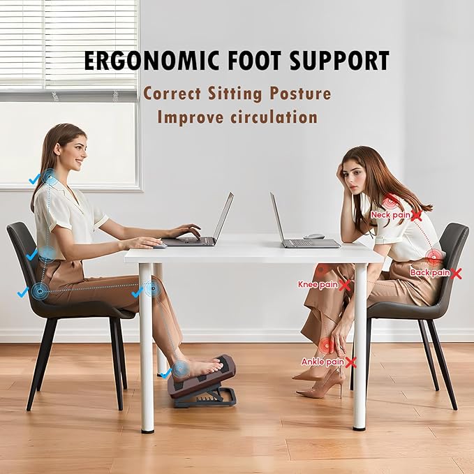 Foot Rest for Under Desk at Work, Ergonomic Wooden Desk Foot Rest with 7 Adjustable Angles, Anti-Slip Footrest Comfortable Foot Stools for Office Leg Rest, No Assembly-DeskLoop Office
