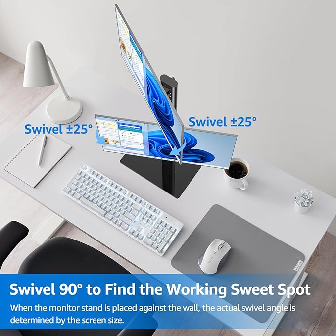 MOUNTUP Vertical Dual Monitor Stand, Stack Two Screens up to 32 inches,33 Lbs, Free-Standing Monitor Desk Mount, Monitor Riser with Swivel, Tilt, Height Adjustable, VESA Stand 100 x 100mm, 75 x 75mm-DeskLoop Office