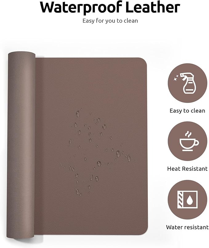 YSAGi Leather Desk Protector, Office Mat, Large Mouse Mat, Non-Slip PU Leather Blotter, Laptop Pad, Waterproof Writing Pad for Office and Home (Chocolate, 31.5" x 15.8")-DeskLoop Office