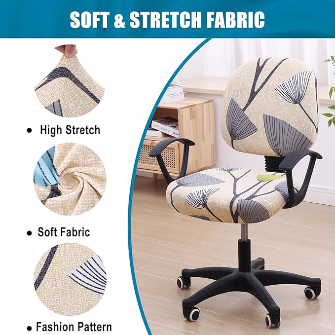 Smiry Stretch Printed Office Computer Chair Covers, Universal Washable Removable Desk Rotating Chair Slipcovers Protector, Seat + Backrest Cover - Yellow and Grey-DeskLoop Office